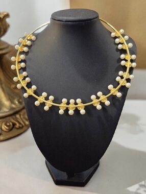 18k Gold Plated Artisan Pearl Torque Necklace
